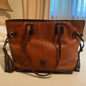 Dooney and Bourke tote - brown ostrich leather with dark leather trim